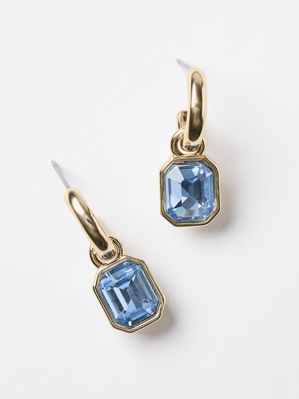 LOFT Sparkle Drop Hoop Earrings, blue and gold